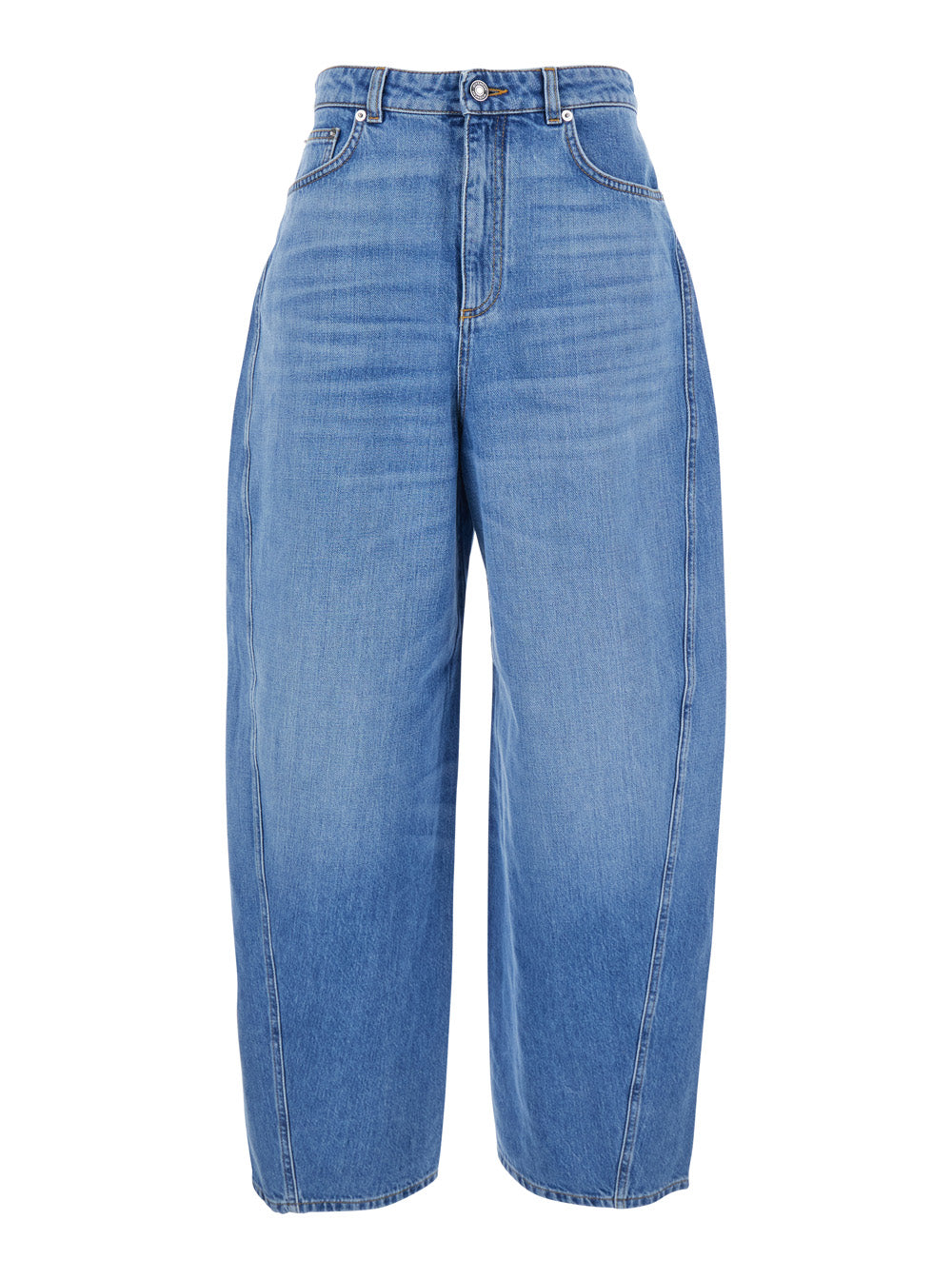 Blue Jeans with Logo Patch on the Rear and Wide Leg in Denim Woman Blu Cotton