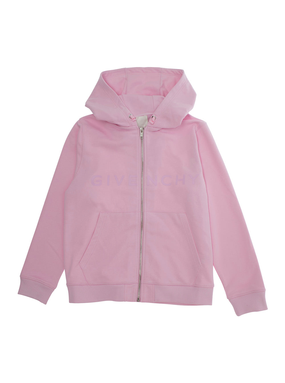 Pink Cardigan with Fixed Hood and Logo Lettering in Cotton Boy Jersey