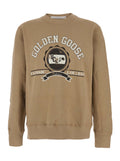 Beige Crewneck Sweatshirt with Maxi Print on the Front in Cotton Man Sweatshirts