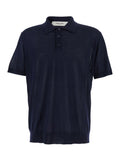 Blue Polo Shirt with Classic Collar and Short Sleeves in Wool Man Blu Virgin Tshirts