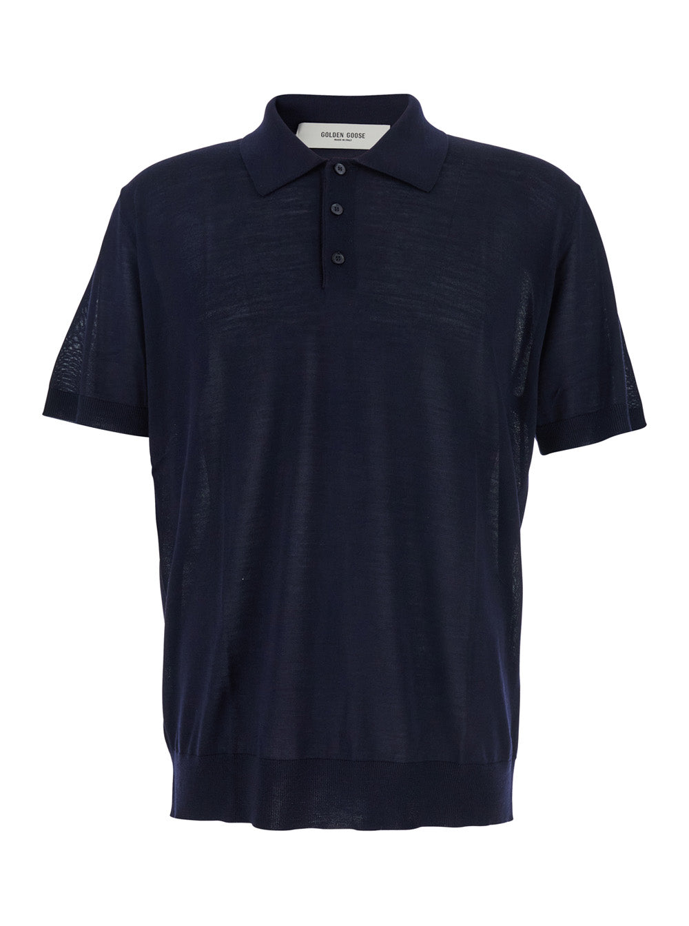 Blue Polo Shirt with Classic Collar and Short Sleeves in Wool Man Blu Virgin Tshirts