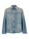 Light Blue Jacket with Classic Collar and Logo Patch on the Rear in Denim Man Cotton Outerwear