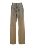 Beige Pants with Faded Crystal Embellishment and Belt Loops in Cotton Blend Woman Polyester Other Fiber Trousers