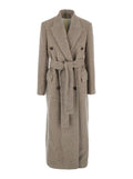 Beige Double-Breasted Coat with Classic Lapels and Belt in Wool Mohair Blend Woman Virgin Polyamide Outerwear