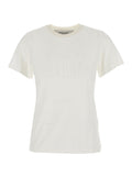White Crew Neck T-Shirt with Embroidery on Front in Fabric Woman Viscose Polyamide Tshirts And Polo Shirts
