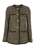 Brown Crew Neck Jacket with Front Patch Pockets in Wool Blend Woman Blazers