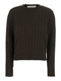 Brown Crewneck Sweater with Interwoven Design in Wool Woman Virgin Polyamide Jersey