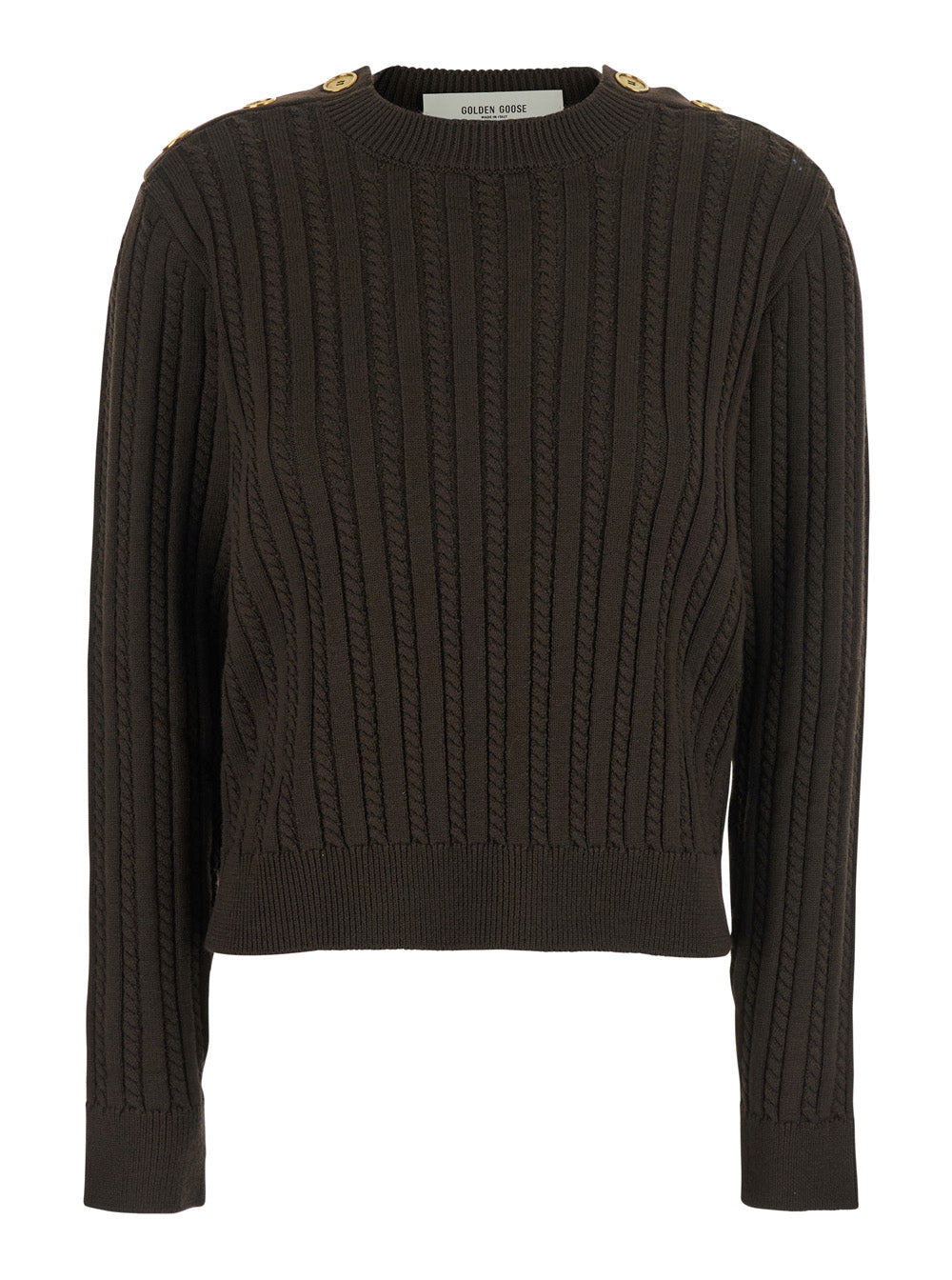 Brown Crewneck Sweater with Interwoven Design in Wool Woman Virgin Polyamide Jersey