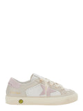 May White Low Top Sneakers with Logo on the Tongue and Star Shaped Detail Side in Leather Girl Goat Cow