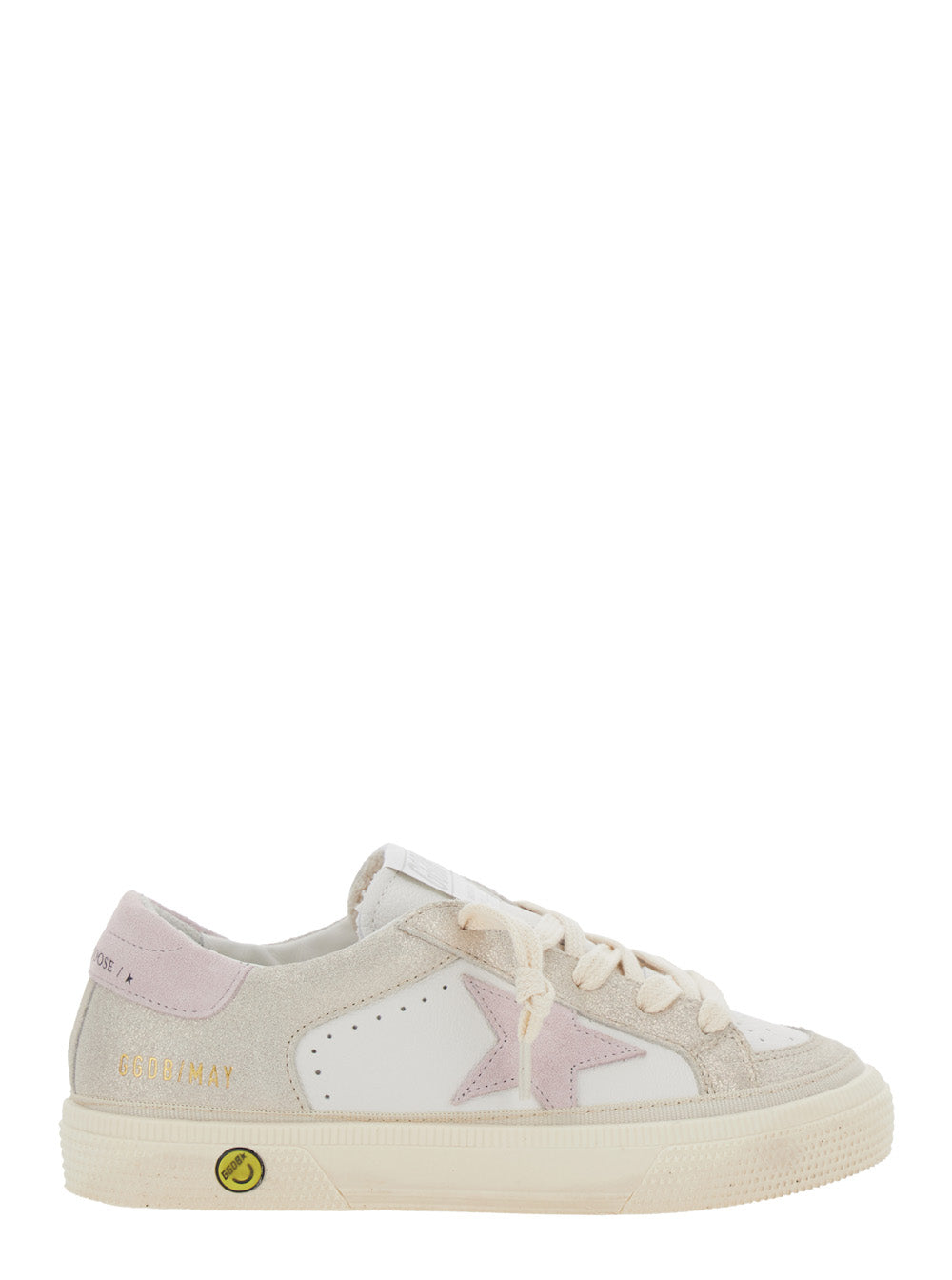 May White Low Top Sneakers with Logo on the Tongue and Star Shaped Detail Side in Leather Girl Goat Cow