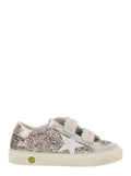 May School Grey Glittered Low Top Sneakers With Star Patch On The Side Leather Blend Girl
