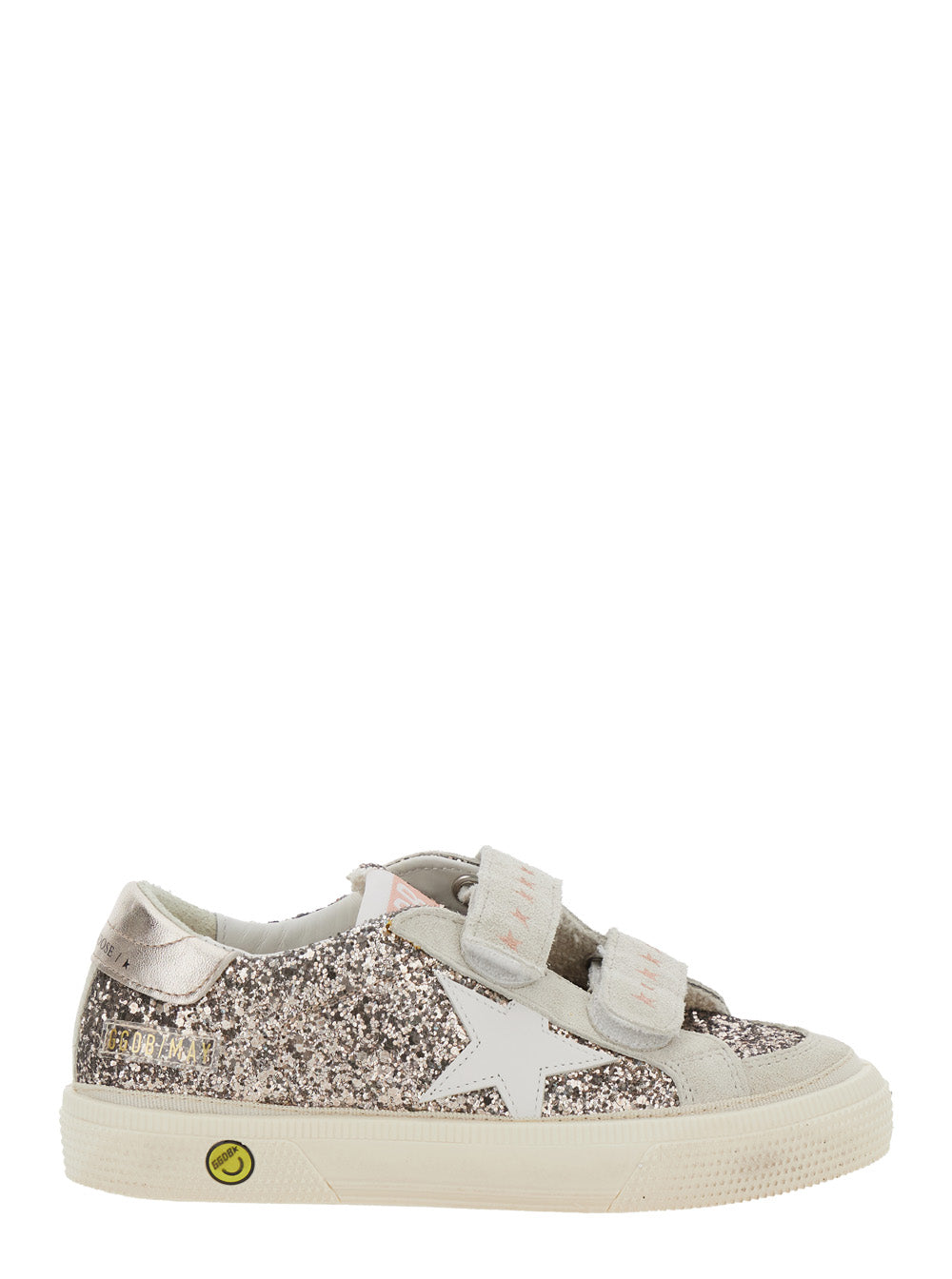 May School Grey Glittered Low Top Sneakers With Star Patch On The Side Leather Blend Girl - IT 40