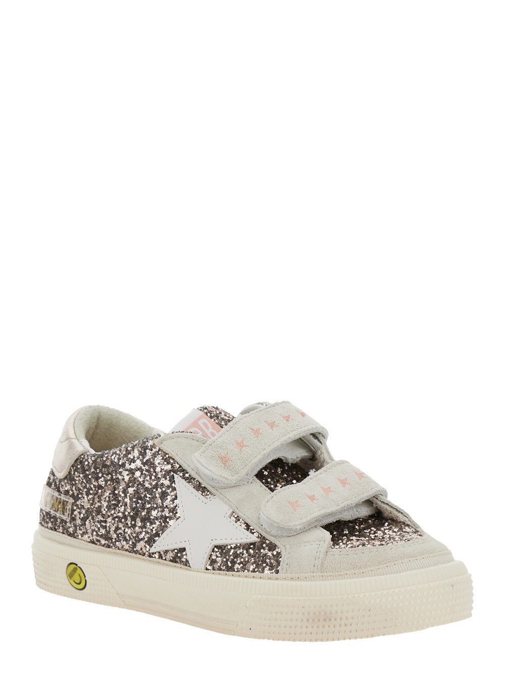May School Grey Glittered Low Top Sneakers With Star Patch On The Side Leather Blend Girl - IT 40