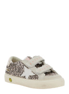 May School Grey Glittered Low Top Sneakers With Star Patch On The Side Leather Blend Girl - IT 35