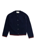 Blue Cardigan with Intarsia Design and Round Neck in Wool Boy Blu Jersey