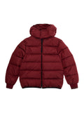Bordeaux Down Jacket with Fixed Hood and Web Details on the Edges in Tech Fabric Boy Polyamide