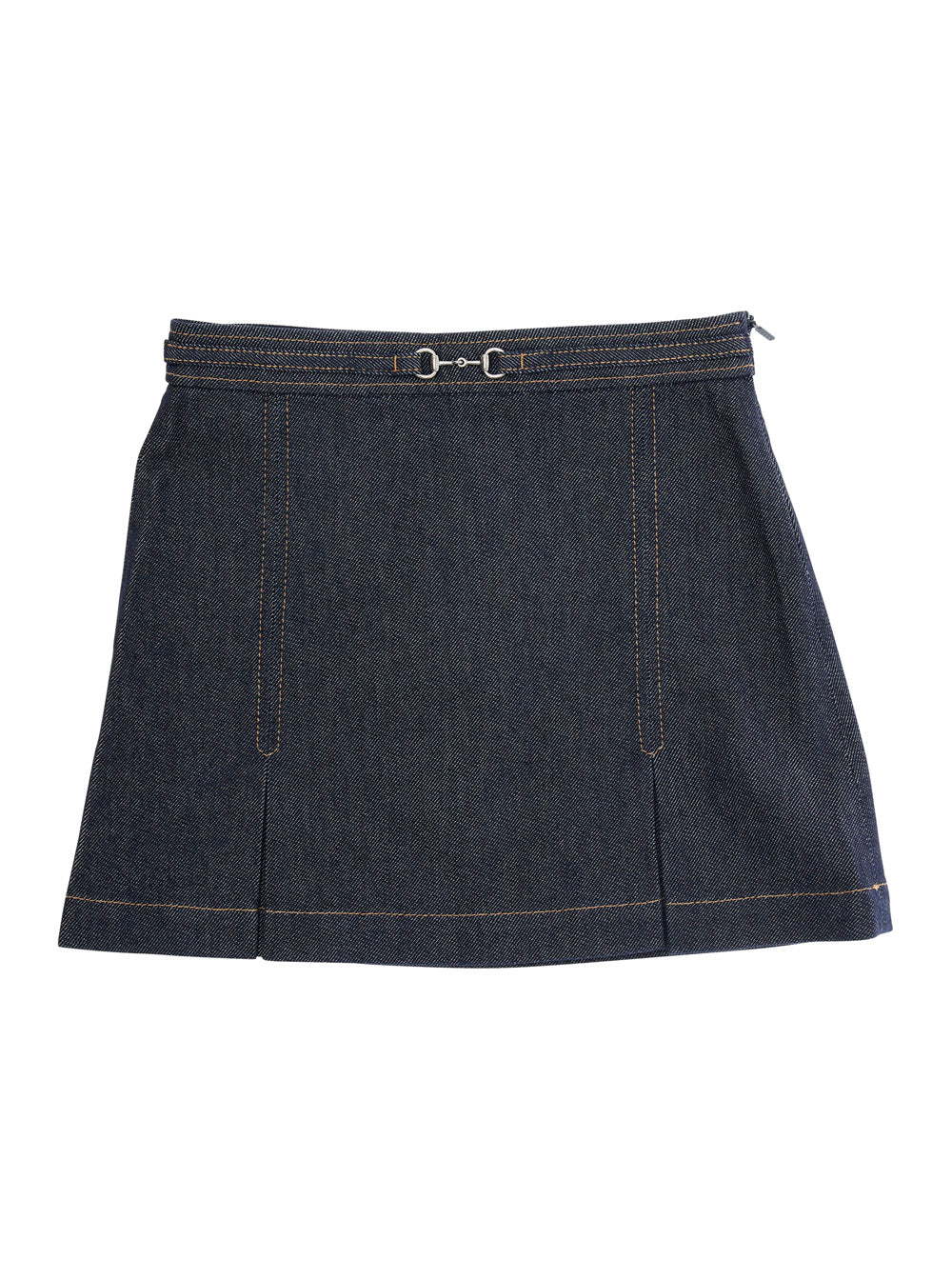 Blue Skirt with Horsebit Detail on the Front and Side Concealed Zip Closure in Denim Girl Blu Cotton