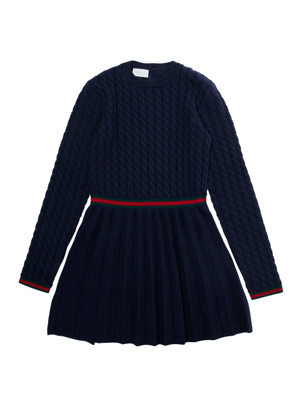 Blue Dress with Round Neck and Web Detail in Wool Girl Blu