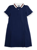 Blue Dress with Peter Pan Collar and Web Detail in Cotton Baby Blu