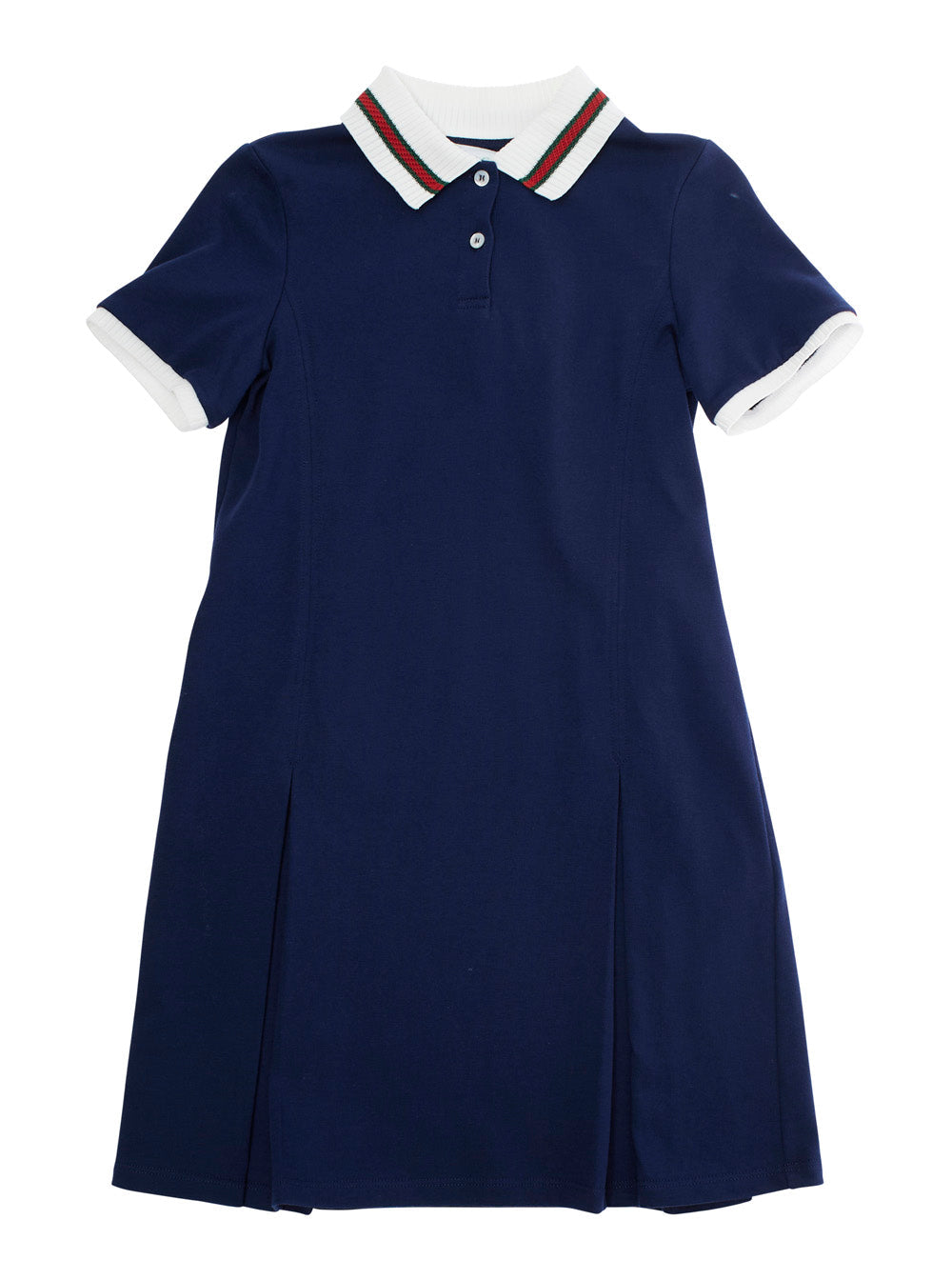 Blue Dress with Peter Pan Collar and Web Detail in Cotton Baby Blu