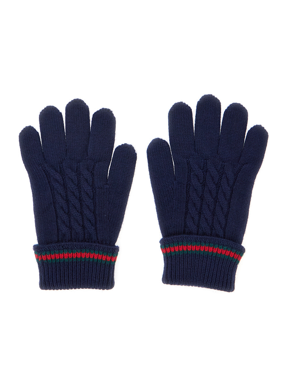 Blue Gloves with Tricot Knitting and Web Detail in Wool Boy Blu Hats