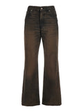 Korea Brown Jeans with Wide Leg and Logo Patch on the Rear in Denim Woman Cotton