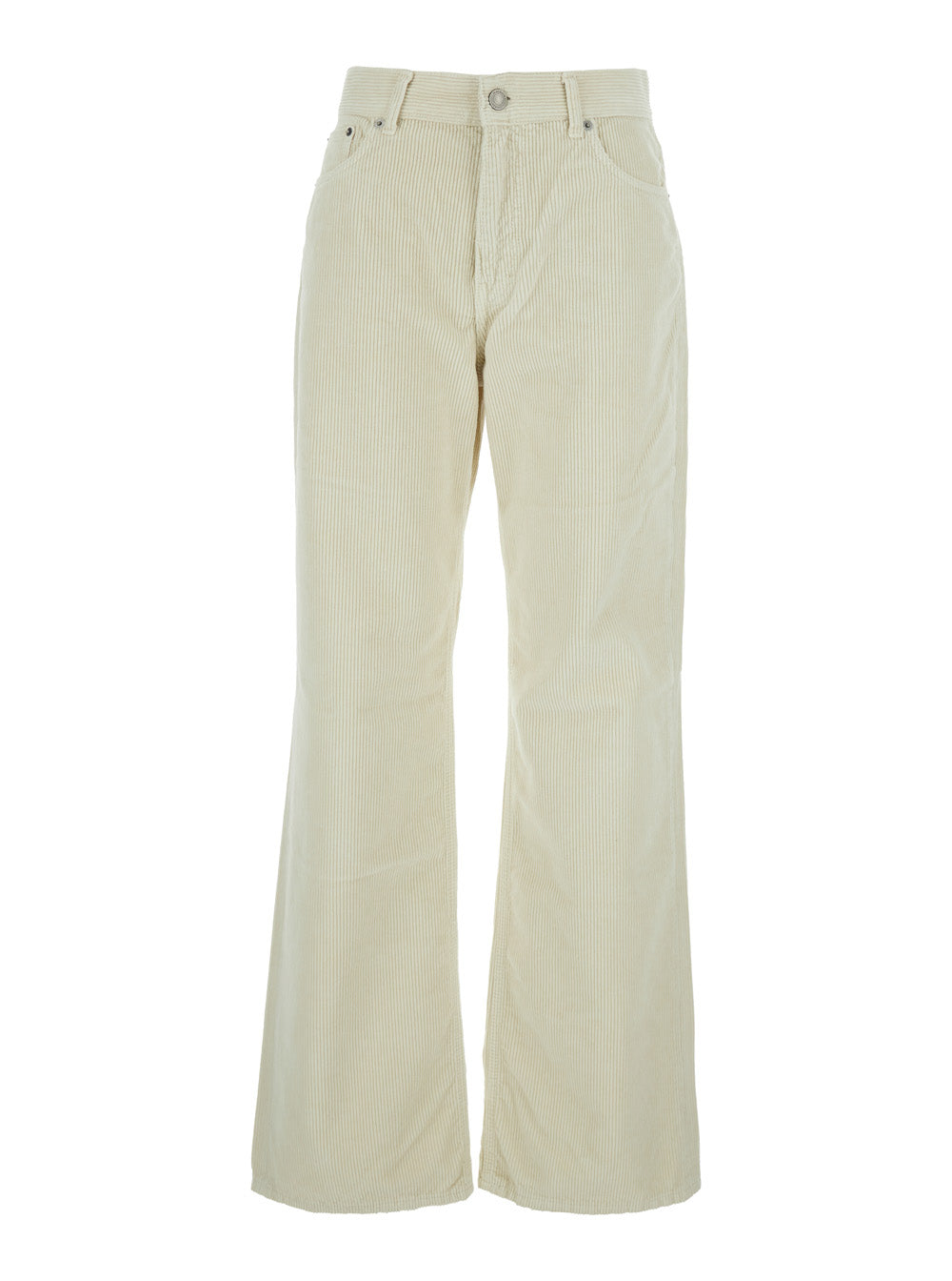 Korea White Pants with Logo Patch on the Rear and Wide Leg in Corduroy Woman Trousers