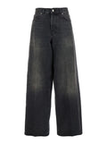 Bethany Grey Jeans with Logo Patch on the Rear and Wide Leg in Denim Woman Cotton