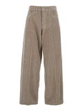 Bethany Brown Ribbed Knit Pants with Wide Leg in Cotton Woman Beige Trousers