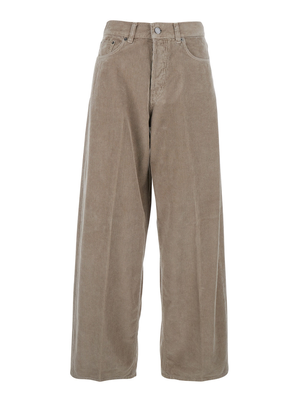 Bethany Brown Ribbed Knit Pants with Wide Leg in Cotton Woman Beige Trousers