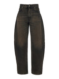 Bibi Brown Jeans with Logo Patch on the Rear and Tapered Leg in Denim Woman Cotton