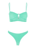 Misty Green Bikini with Fixed Spaghetti Straps and Cut-Out Ring in Tech Fabric Stretch Woman Polyamide Elastane Beachwear