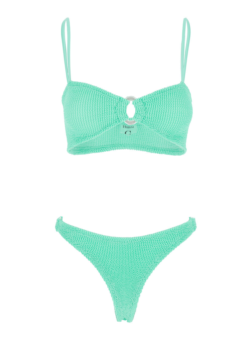 Misty Green Bikini with Fixed Spaghetti Straps and Cut-Out Ring in Tech Fabric Stretch Woman Polyamide Elastane Beachwear