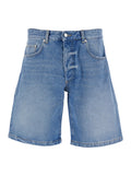 Light Blue Bermuda Pants with Wide Leg and Logo Patch on the Rear in Denim Man Shorts