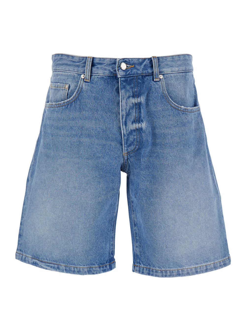 Light Blue Bermuda Pants with Wide Leg and Logo Patch on the Rear in Denim Man Shorts