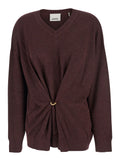 Bordeaux V-Neck Sweater with Ring Detail at the Waist in Fabric Woman Jersey