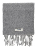 LEcharpe Carro Grey Scarf with Logo Patch on the Front and Fringed Hem in Wool Blend Man Alpaca Polyamide Scarfs Foulards