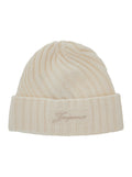 Le Bonnet Tourni White Beanie with Turn-Up Brim and Logo Lettering on the Front in Wool Man Hats Gloves