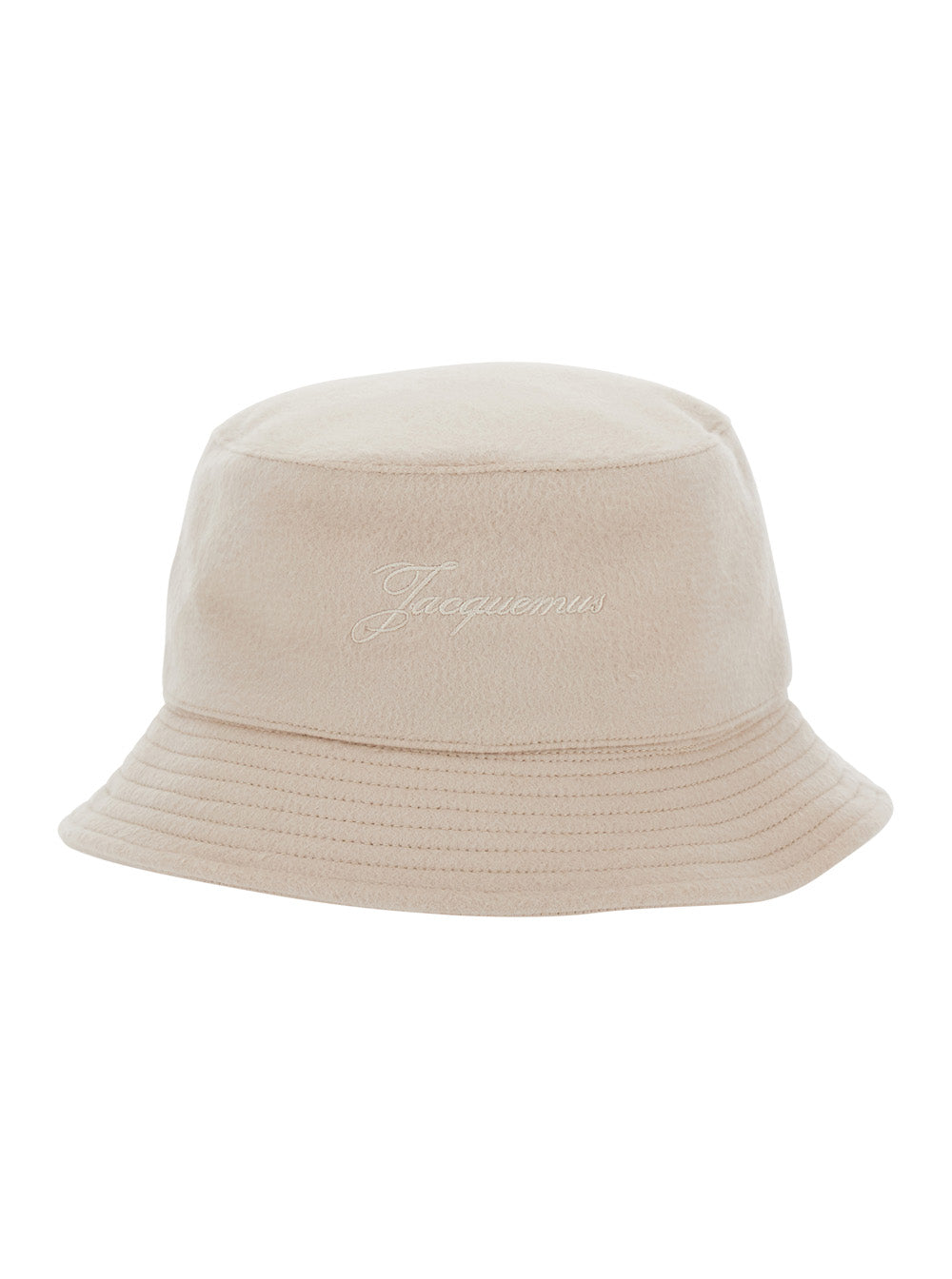 Le Bob Cachemiro Beige Bucket Hat with Logo Lettering Embroidery on the Front and Ribbed Brim in Wool Man Virgiin Gloves