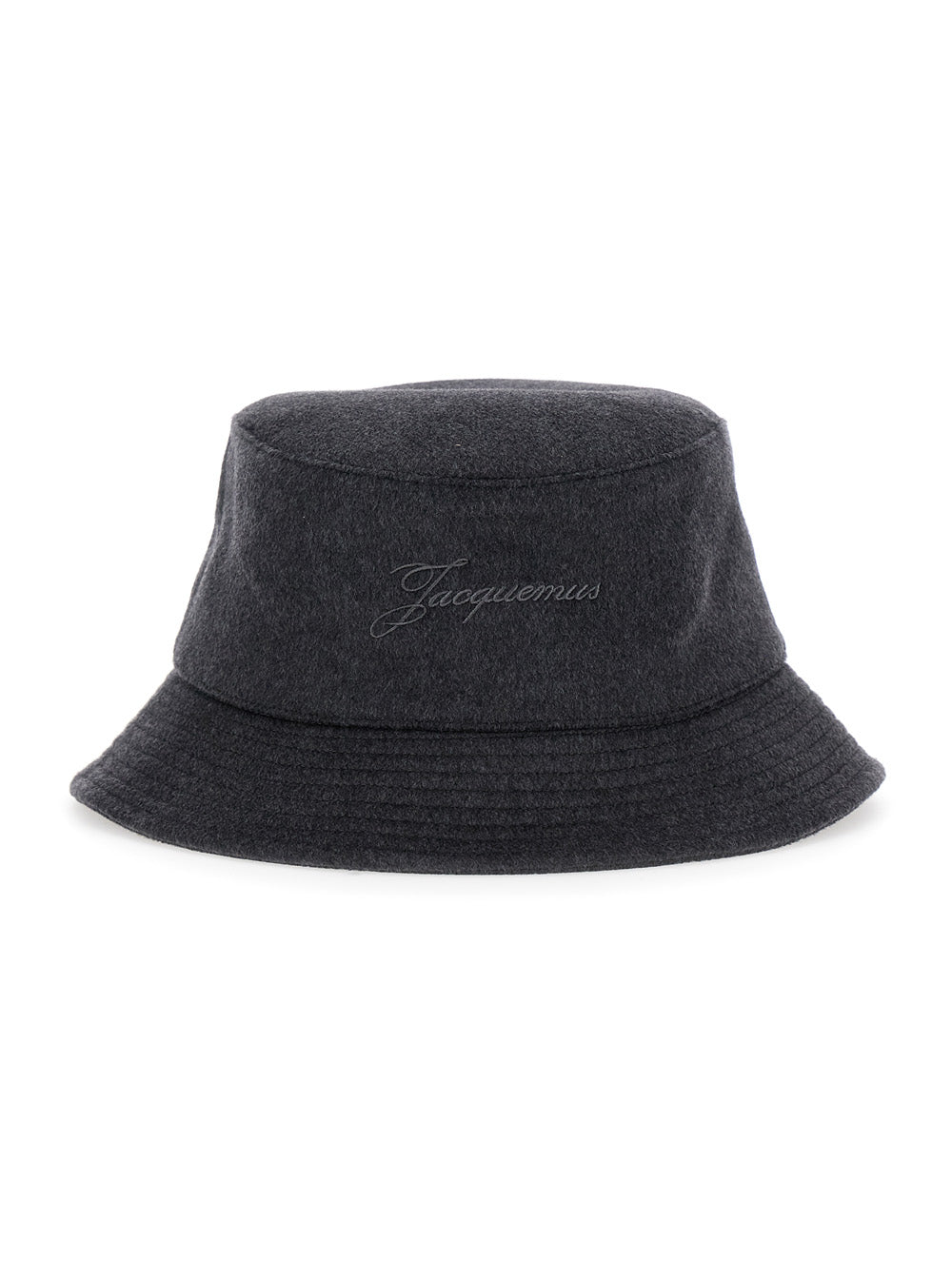 Le Bob Cachemiro Grey Bucket Hat with Logo Lettering Embroidery on the Front and Ribbed Brim in Wool Man Virgiin Gloves