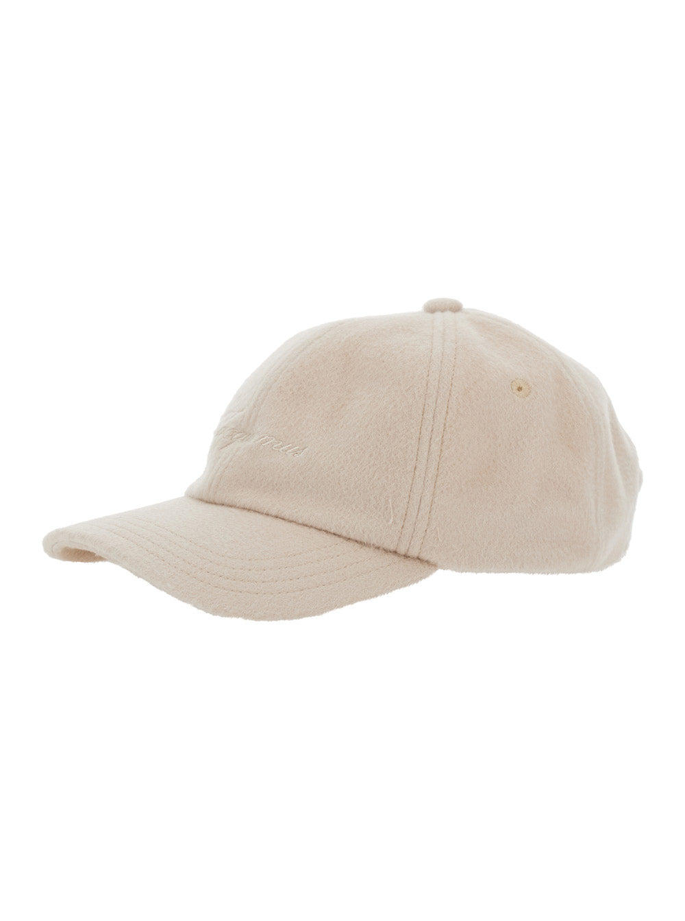 Beige Baseball Cap with Logo Lettering Embroidery on the Front in Wool Man Hats And Gloves