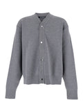 Grey V-Neck Cardigan with Dropped Shoulders in Cotton Man Jersey