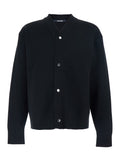 Black V-Neck Cardigan with J Logo on the Back in Wool Man Jersey