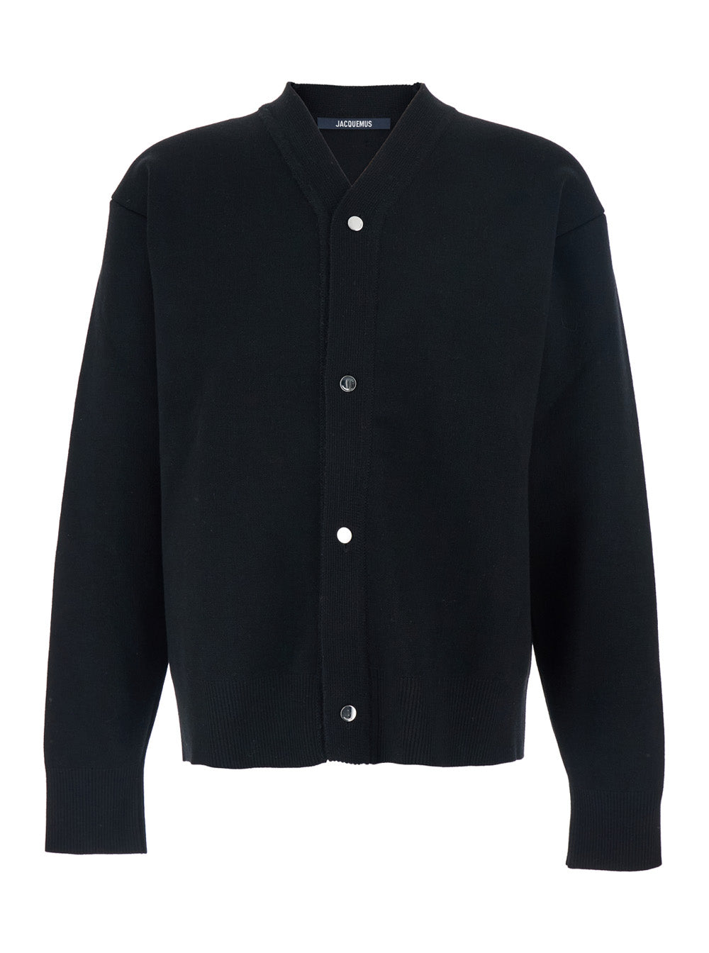 Black V-Neck Cardigan with J Logo on the Back in Wool Man Jersey