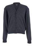 Grey V-Neck Cardigan with Logo on the Back in Cotton Man Jersey