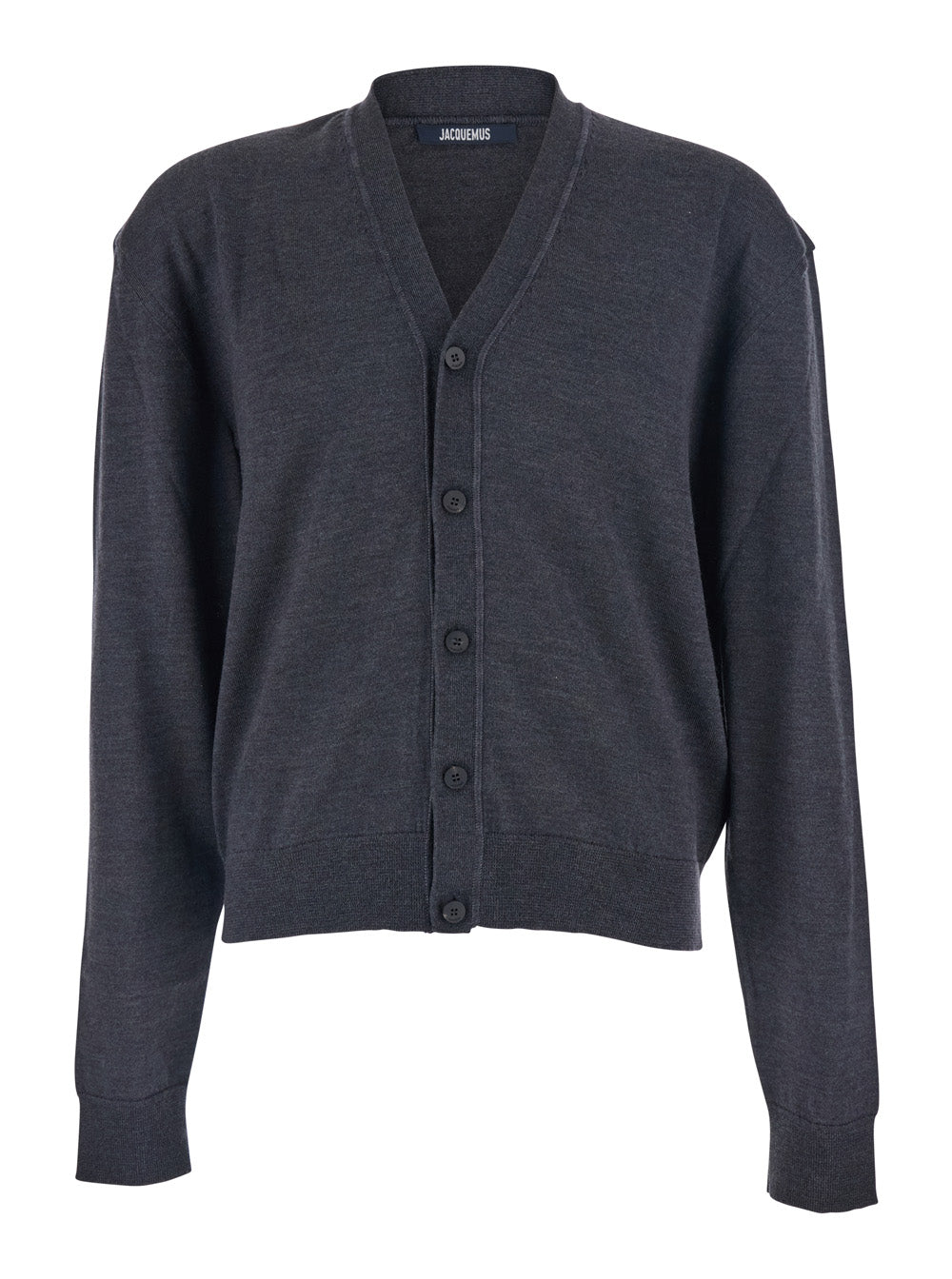 Grey V-Neck Cardigan with Logo on the Back in Cotton Man Jersey