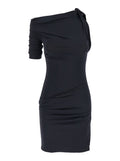 La Mini Robe Drapeado Blue One-Shoulder Dress with Ruched Details in Viscose Blend Stretch Woman Blu Polyester Elastam