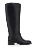 Black Knee High Boots with Block Heel in Leather Woman Cow