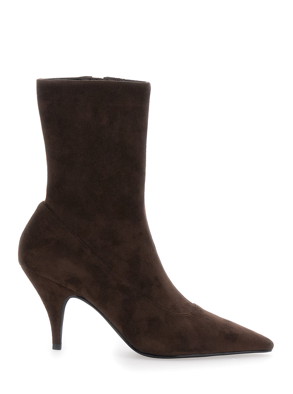 Brown Ankle Boots with Pointed Toe in Leather Woman Fabric