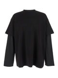 Black Crewneck T-Shirt with Logo Lettering on the Rear and Layered Design in Cotton Man Tshirts Polo Shirts